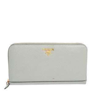 Pre Owned  Prada Grey Saffiano Leather Zip Around Wallet