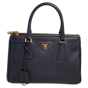Pre Owned Prada Black Saffiano Lux Leather Mini Galleria Tote