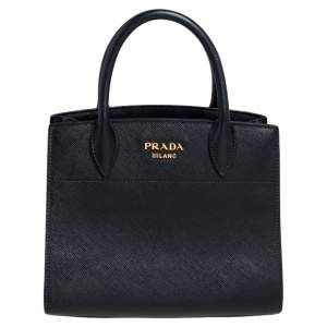 Pre Owned Prada Black/White Saffiano Lux and City Leather Esplanade Tote
