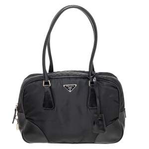 Pre Owned Prada Black Nylon And Leather Satchel