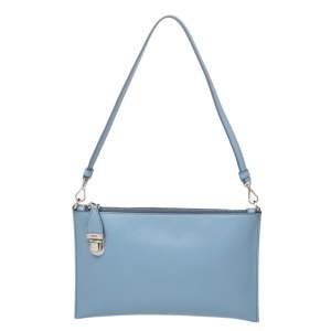 Prada Blue Saffiano Lux Leather Push Lock Clutch Bag