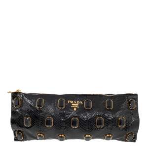 Pre Owned Prada Black Python Whips Pietre Clutch