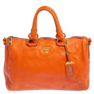 مملوكة مسبقًا Prada Orange Vitello Daino Leather Zip Satchel
