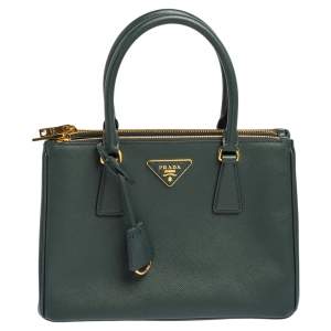 Pre Owned Prada Green Saffiano Leather Small Galleria Tote