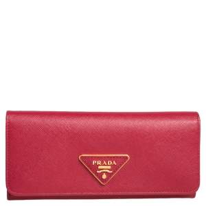 Pre Owned Prada Red Saffiano Lux Leather Flap Continental Wallet