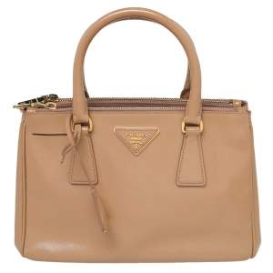 Pre Owned Prada Beige Saffiano Vernice Leather Mini Galleria Tote