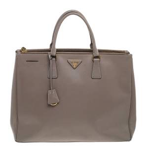 Pre Owned Prada Grey Saffiano Lux Leather Executive Galleria Tote