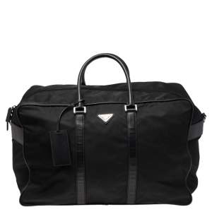 Pre Owned Prada Black Nylon and Leather Logo Duffel Bag