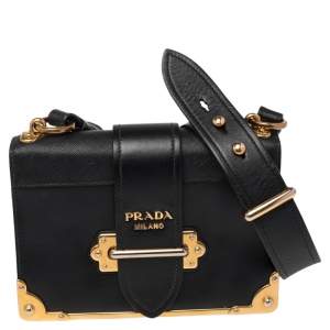 Pre Owned Prada Black Leather Cahier Shoulder Bag