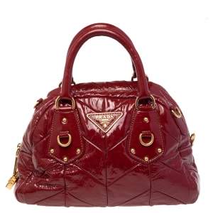 Pre Owned Prada Red Quilted Patent Leather Dome Satchel
