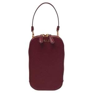 Pre Owned Prada Dark Red Saffiano Lux Leather Phone Crossbody Bag
