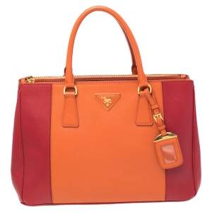Prada Orange/Red Saffiano Lux Leather Medium Galleria Double Zip Tote