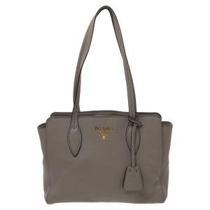 Pre Owned Prada Grey Vitello Daino Leather Tote
