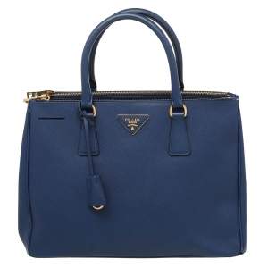 Pre Owned Prada Blue Saffiano Lux Leather Galleria Tote