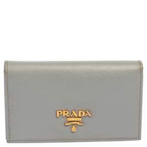 Prada Grey Saffiano Leather Flap Card Holder