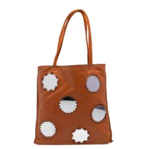 Pre Owned Prada Orange Leather Mirror Detail Tote