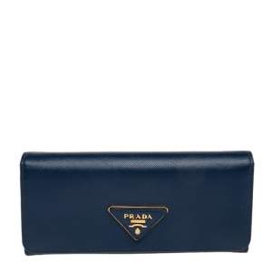 Pre Owned Prada Blue Saffiano Leather Flap Continental Wallet