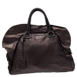 Pre Owned Prada Metallic Cacao Nappa Leather Ruffle Bauletto Bag