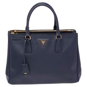 Pre Owned Prada Navy Blue Saffiano Lux Leather Medium Galleria Tote