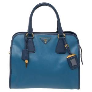 Pre Owned Prada 2 Tone Saffiano Soft Leather Satchel
