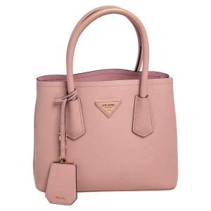 Pre Owned Prada Pink Saffiano Cuir Leather Double Tote
