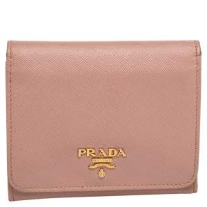 Pre Owned Prada Beige Saffiano Leather Trifold Compact Wallet