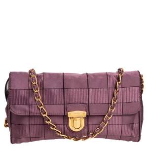 Pre Owned Prada Purple Jacquard And Fabric Windowpane Shoulder Bag