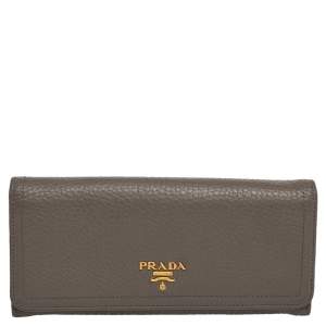 Prada Grey Vitello Daino Leather Long Continental Wallet