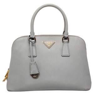 Pre Owned Prada Grey Saffiano Lux Leather Small Promenade Satchel