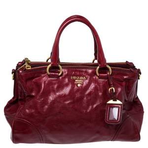 Pre Owned Prada Red Soft Leather Double Zip Convertible Tote