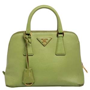 Pre Owned Prada Green Saffiano Leather Galleria Zip Tote