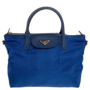 Pre Owned Prada Navy Blue Tessuto Nylon And Leather Tote 