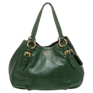 مملوكة مسبقًا Prada Green Cervo Leather Double Zip Shoulder Bag
