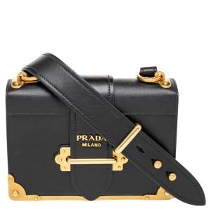 Pre Owned Prada Black Leather Cahier Shoulder Bag