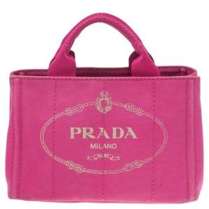 Pre Owned Prada Pink Canvas Small Canapa Logo Tote