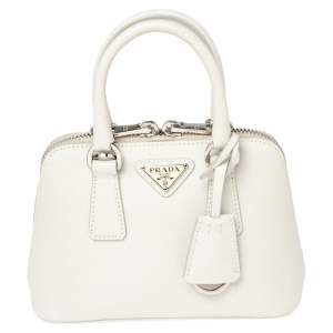 Pre Owned Prada White Saffiano Leather Mini Promenade Crossbody Bag
