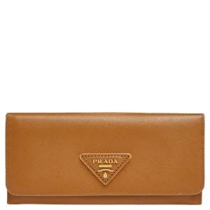 Pre Owned Prada Brown Saffiano Leather Flap Continental Wallet