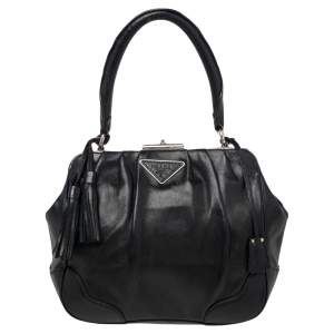 Pre Owned Prada Black Leather Top Handle Bag