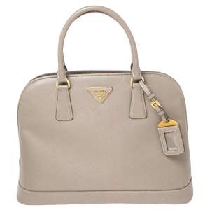 Pre Owned Prada Grey Saffiano Lux Leather Dome Satchel