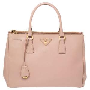 Pre Owned Prada Beige Saffiano Lux Leather Medium Galleria Double Zip Tote