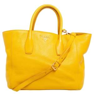 Pre Owned Prada Yellow Vitello Daino Leather Tote