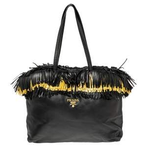 Pre Owned Prada Black/Gold Leather Fringed Tote