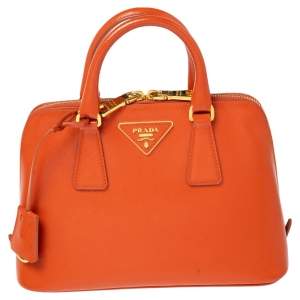 Pre Owned Prada Orange Saffiano Vernic Leather Small Promenade Satchel