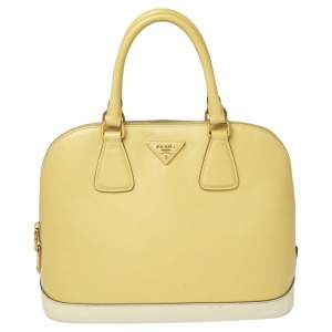 Pre Owned Prada Lemon Yellow Saffiano Lux Leather Dome Satchel