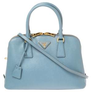 Pre Owned Prada Blue Saffiano Lux Leather Medium Promenade Satchel