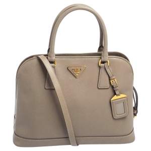 Pre Owned Prada Grey Saffiano Lux Leather Open Promenade Satchel