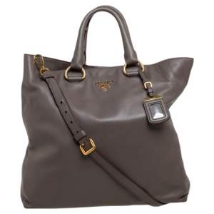 Pre Owned Prada Taupe Leather Shopper Tote