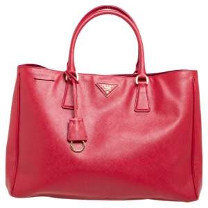 Pre Owned Prada Red Saffiano Lux Leather Large Gardener's Tote