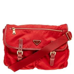 Pre Owned Prada Red Nylon Pocket Flap Messenger Bag