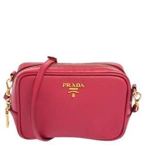 Pre Owned Prada Pink Saffiano Lux Leather Mini Camera Crossbody Bag